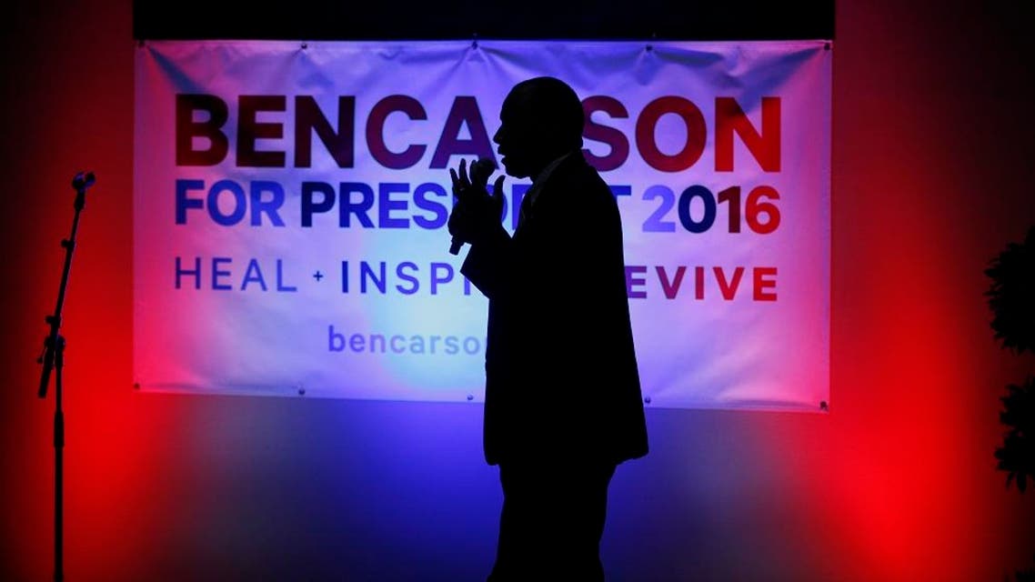 Republican presidential candidate, Dr. Ben Carson speaks at a rally, Monday, Nov. 23, 2015, in Pahrump, Nev. Carson attended a briefing on Yucca Mountain and federal lands at the Nye County commissioner's office in Pahrump before holding the rally. (AP Photo/John Locher)