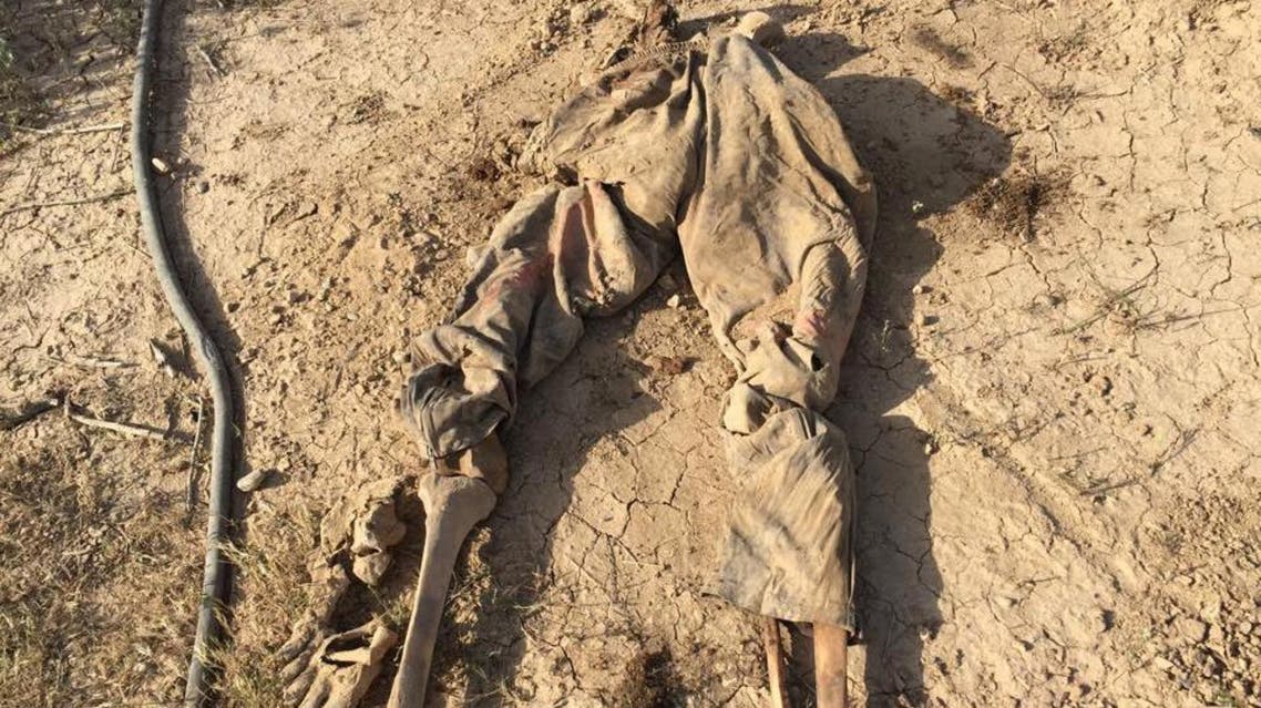In this Tuesday, April 7, 2015 photo, human remains are seen in a mass grave, believed to contain the bodies of Iraqi soldiers killed by Islamic State group militants when they overran Camp Speicher military base last June, in Tikrit, Iraq | AP