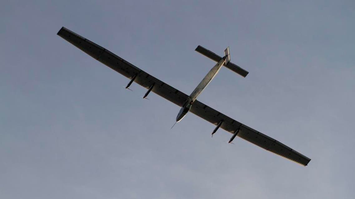 Swiss-made Solar Impulse-2 takes off from Ahmadabad, India, Wednesday, March 18, 2015. The solar powered aircraft is Wednesday headed to the northern Indian city of Varanasi on the third leg of its’ historic round-the-world trip. (AP Photo/Ajit Solanki)