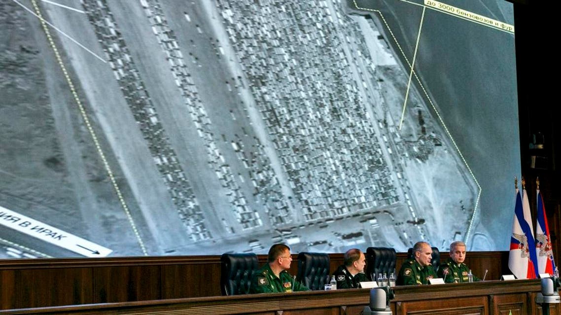 The Russian Defense Ministry invited dozens of foreign military attaches and hundreds of journalists to reveal what they said were satellite and aerial images of thousands of oil trucks streaming from the IS-controlled deposits in Syria and Iraq into Turkish sea ports and refineries | AP