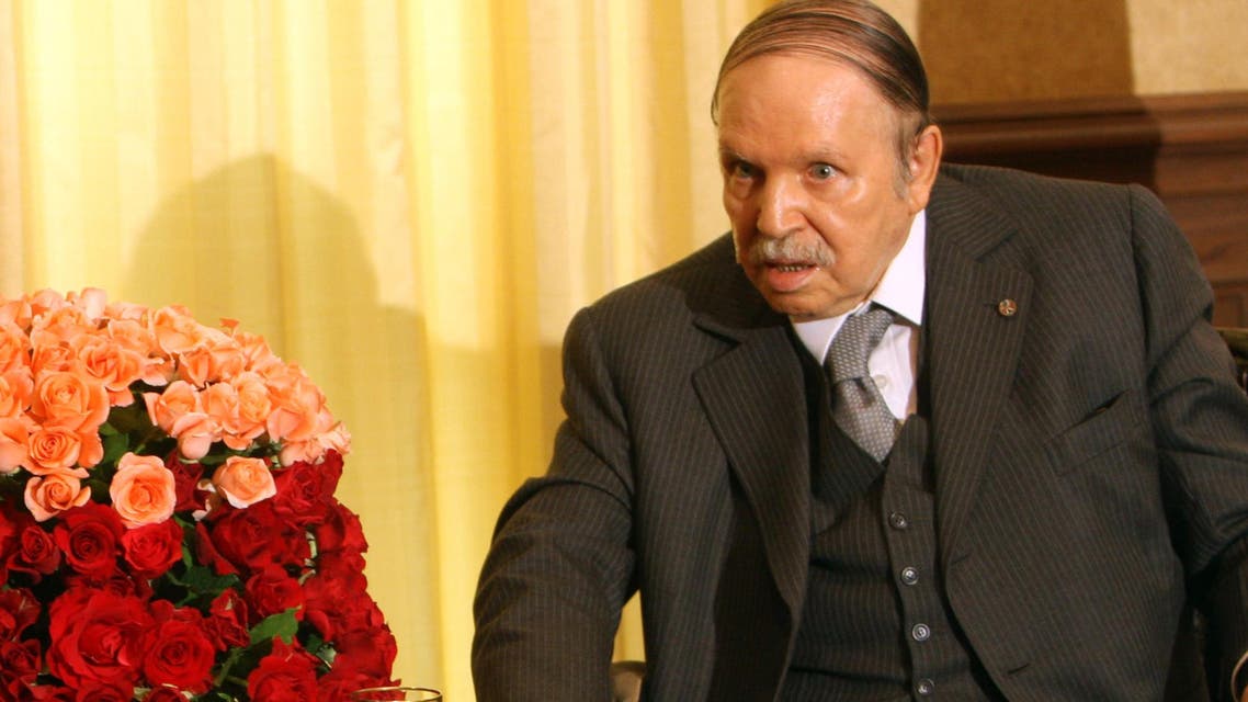 In this photo dated Friday, June 12, 2015 Algerian President Abdelaziz Bouteflika poses during a meeting with French Foreign Affairs minister, Laurent Fabius, in Algiers, Algeria, Monday, June 15, 2015. (AP)
