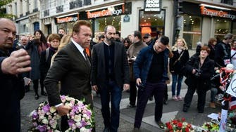 Schwarzenegger lays wreath at Paris massacre site