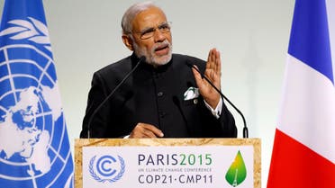 Indian Prime Minister Narendra Modi delivers a speech during the opening session of the World Climate Change Conference 2015 (COP21) 