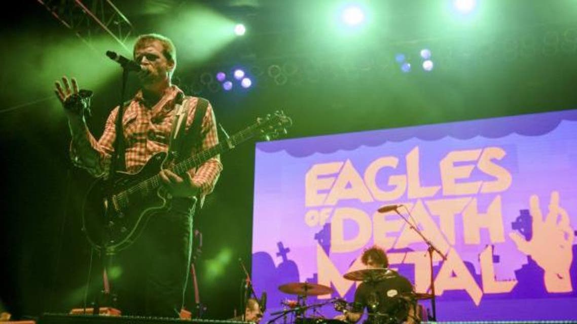 File photo of Jesse Hughes of the rock band Eagles of Death Metal performing with drummer Joey Castillo (R) at Festival Supreme at Shrine Auditorium in Los Angeles. (Reuters)