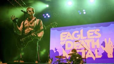 File photo of Jesse Hughes of the rock band Eagles of Death Metal performing with drummer Joey Castillo (R) at Festival Supreme at Shrine Auditorium in Los Angeles. (Reuters)
