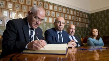 The winners of the 2015 Nobel Peace Prize, Tunisian National Dialogue Quartet members, (L-R) Secretary General of the Tunisian General Labour Union Houcine Abassi, President of the National Order of Tunisian Lawyers Mohamed Fadhel Mahfoudh, Tunisian Human Rights League (LTDH) Abdessatar Ben Moussa and President of the Tunisian employers union (UTICA) Wided Bouchamaoui sign the guest book inside the Norwegian Nobel Institute in Oslo, December 9, 2015. | Reuters