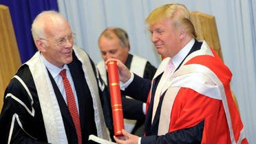 Sir Ian Wood, Chancellor of Robert Gordon University presents Donald Trump with his honorary award of Doctor of Business Administration at Robert Gordon University back in 2010. (File photo: AP)