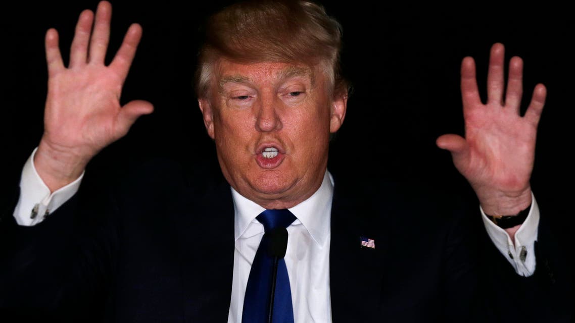Republican presidential candidate, businessman Donald Trump gestures at a regional police union meeting in Portsmouth, N.H., Thursday, Dec. 10, 2015. (AP)