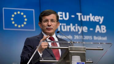 Turkish Prime Minister Ahmet Davutoglu speaks during a media conference at an EU-Turkey summit in Brussels. (File photo: AP)