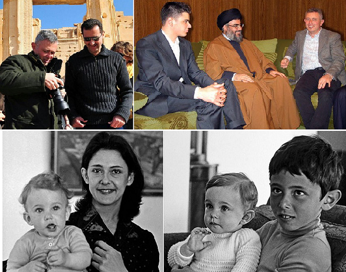 فرنجية وابنه البكر مع الأمين العام لحزب الله، ومع الأسد، ومع شقيقته التي تبدو ووالدته قبل المجزرة 