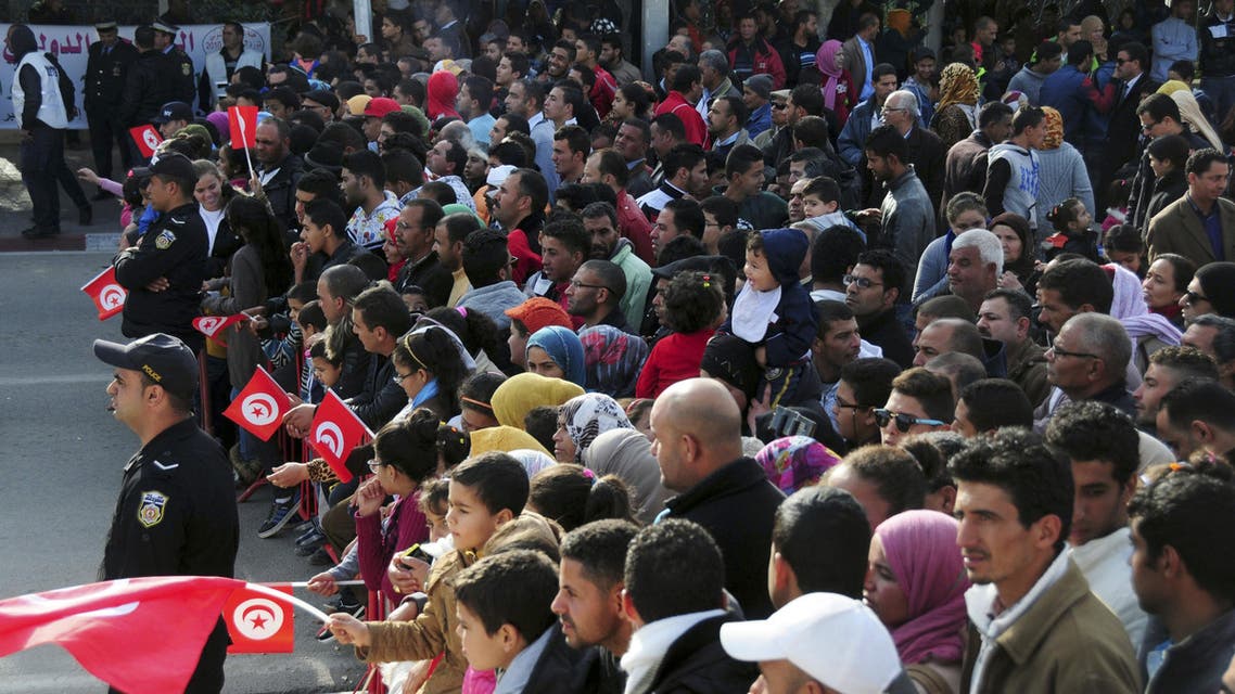 Tunisian gather in Sidi Bouzid, Tunisia, Thursday, Dec.17, 2015 to mark the fifth anniversary of the Tunisian unrest. (AP)