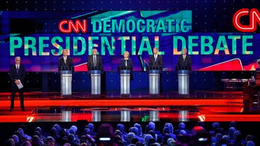 Democratic presidential candidates from left, former Virginia Sen. Jim Webb, Sen. Bernie Sanders, of Vermont, Hillary Rodham Clinton, former Maryland Gov. Martin O'Malley, and former Rhode Island Gov. Lincoln Chafee take the stage before the CNN Democratic presidential debate Tuesday, Oct. 13, 2015, in Las Vegas.