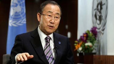 United Nations Secretary General Ban Ki-moon responds to questions during a news interview Friday, Jan. 11, 2013 at the United Nations headquarters. (AP