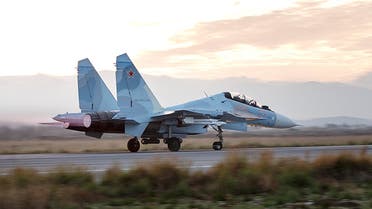  This photo taken on Friday, Dec. 18, 2015 and provided by the Russian Defense Press Service, shows a Russian Su-34 bomber taxiing out at the Hemeimeem air base in Syria. Russia has been carrying out an air campaign in Syria since Sept. 30. (Vadim Savitsky/Russian Defense Ministry Press Service via AP)