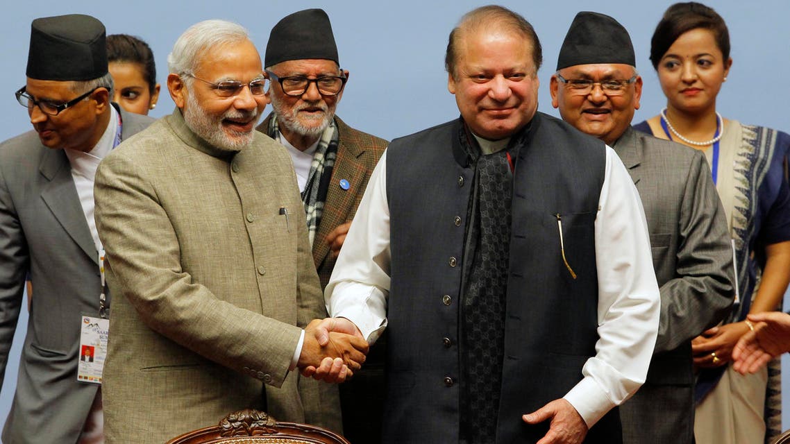 Pakistani Prime Minister Nawaz Sharif, right, and Indian Prime Minister Narendra Modi shake hands during the 18th summit of the South Asian Association for Regional Cooperation (SAARC) in Katmandu, Nepal, Thursday, Nov. 27, 2014.