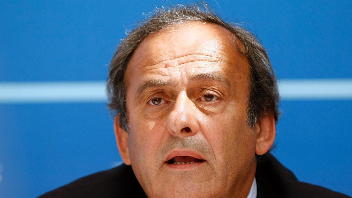 FILE - In this Aug. 28, 2015 file photo UEFA President Michel Platini delivers his speech during a press conference after the soccer Europa League draw ceremony at the Grimaldi Forum, in Monaco. (AP Photo/Claude Paris, file)