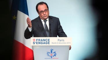 French President Hollande delivers a speech during "La France s'Engage" (France makes a commitment) ceremony at the Elysee Palace in Paris. (Reuters)