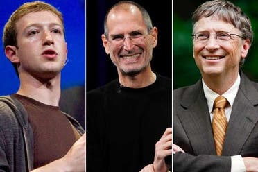 Mark Zuckerberg (L) Steve Jobs (C) Bill Gates (R)