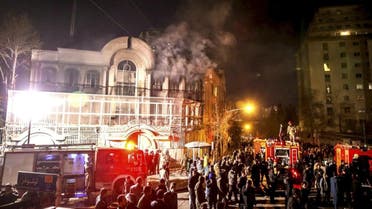 Flames rise from Saudi Arabia's embassy during a demonstration in Tehran January 2, 2016.Iranian protesters stormed the Saudi Embassy in Tehran early on Sunday morning as Shi'ite Muslim Iran reacted with fury to Saudi Arabia's execution of a prominent Shi'ite cleric. REUTERS/TIMA/Mehdi Ghasemi/ISNA