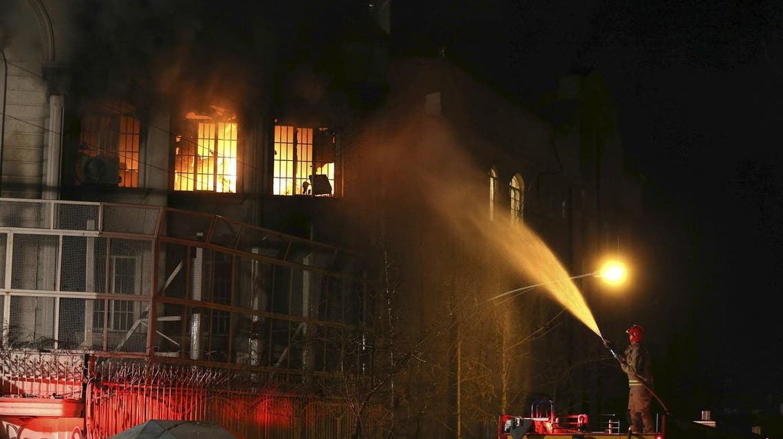 Flames rise from Saudi Arabia's embassy during a demonstration in Tehran January 2, 2016. reuters