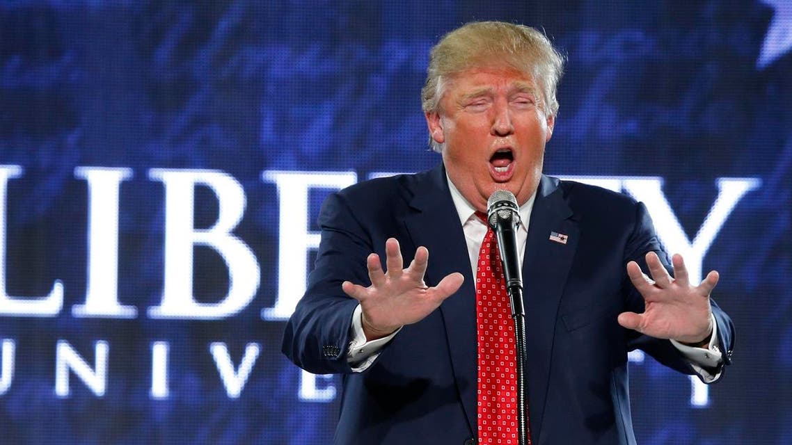Republican Presidential candidate Donald Trump gestures during a speech at Liberty University in Lynchburg, Va. (AP)