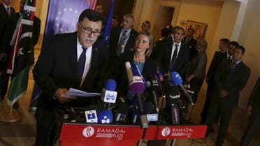 Libyan prime minister-designate under a proposed National Unity government Seraj speaks during a news conference with European Union foreign policy chief Mogherini in Tunis. (File photo: Reuters)