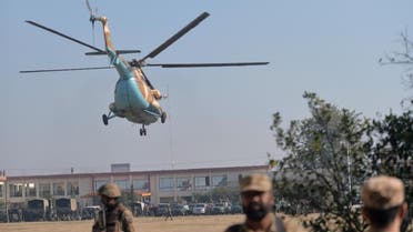 An army helicopter arrives at Bacha Khan university in Charsadda, about 50 kilometres from Peshawar, northern Pakistan on January 20, 2016 following an attack by militants (AFP)
