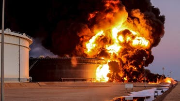 File picture shows fire rising from an oil tank in the port of Es Sider, in Ras Lanuf, Libya. (Reuters)
