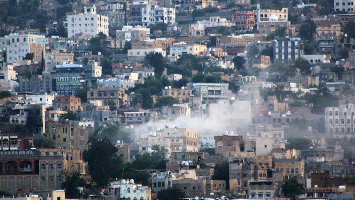 Smoke leaps the air from mortars and rockets fired by Shiite rebels known as Houthis during clashes with tribal fighters, in Taiz, Yemen, Wednesday, Oct. 21, 2015. Shiite Houthi rebels fired mortars and rockets into the central city of Taiz on Wednesday, killing at least 17 civilians and wounding over 70, including women, children, and the elderly, officials said. (AP Photo/Abdulnasser Alseddik)