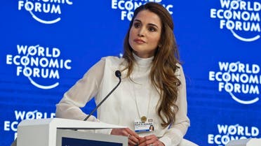 Jordan's Queen Rania attends the panel "The Humanitarian Imperative: A Global, Regional and Industry Response" at the World Economic Forum in Davos, Switzerland. (AP)
