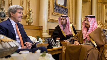 U.S. Secretary of State John Kerry (L) meets with Saudi King Salman bin Abdulaziz at the King's farm, on the outskirts of Riyadh, Saudi Arabia, January 23, 2016. (Reuters)