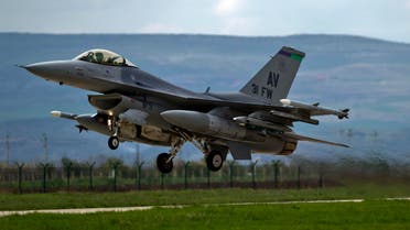 An US F16 fighter jet takes off from a Romanian air base in Campia Turzii, Romania, Thursday, April 10, 2014. (AP)