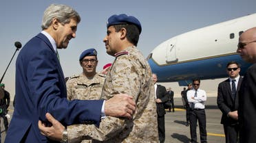 U.S. Secretary of State John Kerry says goodbye to Saudi Arabian military personnel as he leaves Riyadh. (Reuters)