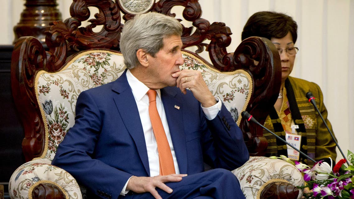 U.S. Secretary of State John Kerry meets with Lao Prime Minister Thongsing Thammavong (unseen) at the Prime Minister's Office in Vientiane, Laos, January 25, 2016. reuters
