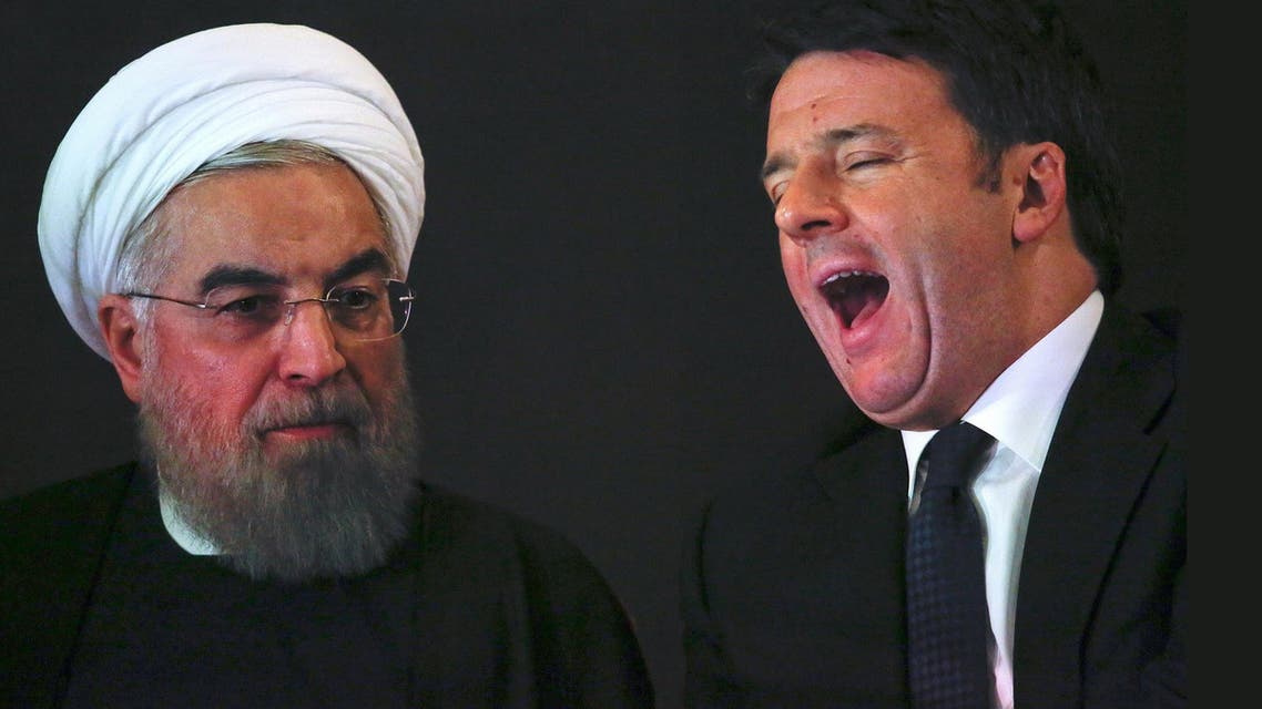 Iran President Rouhani talks with Italian Prime Minister Renzi at the Campidoglio palace in Rome. (Reuters)