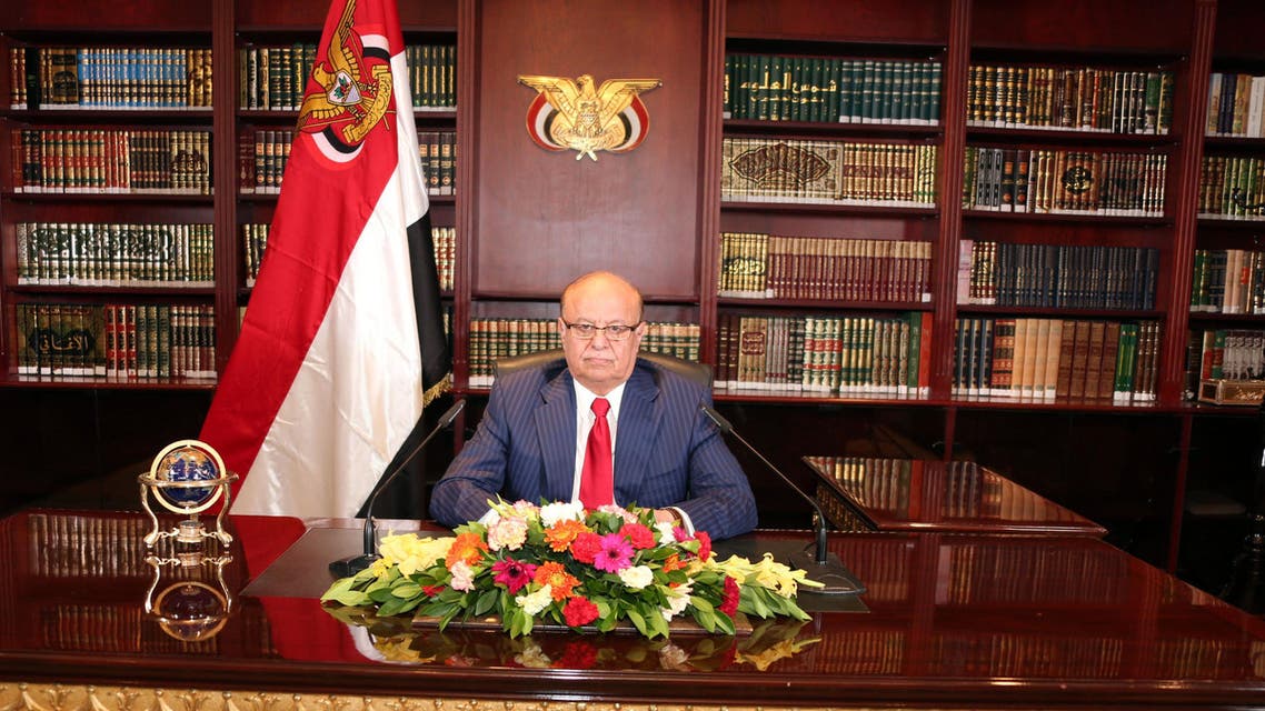 In this photo provided by Yemen's Presidency Office, Yemeni President Abed Rabbo Mansour Hadi delivers a speech in his office at Presidential Palace on the occasion of the 52nd anniversary of North Yemen's the September 26, 1962 revolution in Sanaa, Yemen, Thursday, Sept. 25, 2014. (AP Photo/Yemen's Presidency Office)