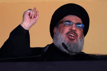 Hassan Nasrallah, leader of Lebanese group Hezbollah, makes a televised speech. (File photo: AP)