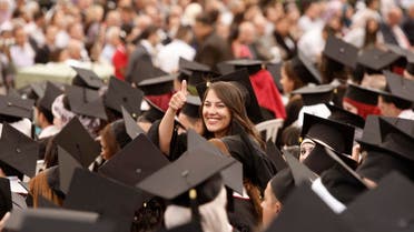 Palestinian students attend their graduation ceremony in Birzeit University near the West Bank town of Ramallah, Saturday, May 19, 2012. (AP)