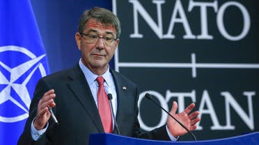 U.S. Secretary of Defense Ash Carter gestures during a news conference during a NATO Defence Ministers meeting at the Alliance's headquarters in Brussels, February 11, 2016. REUTERS