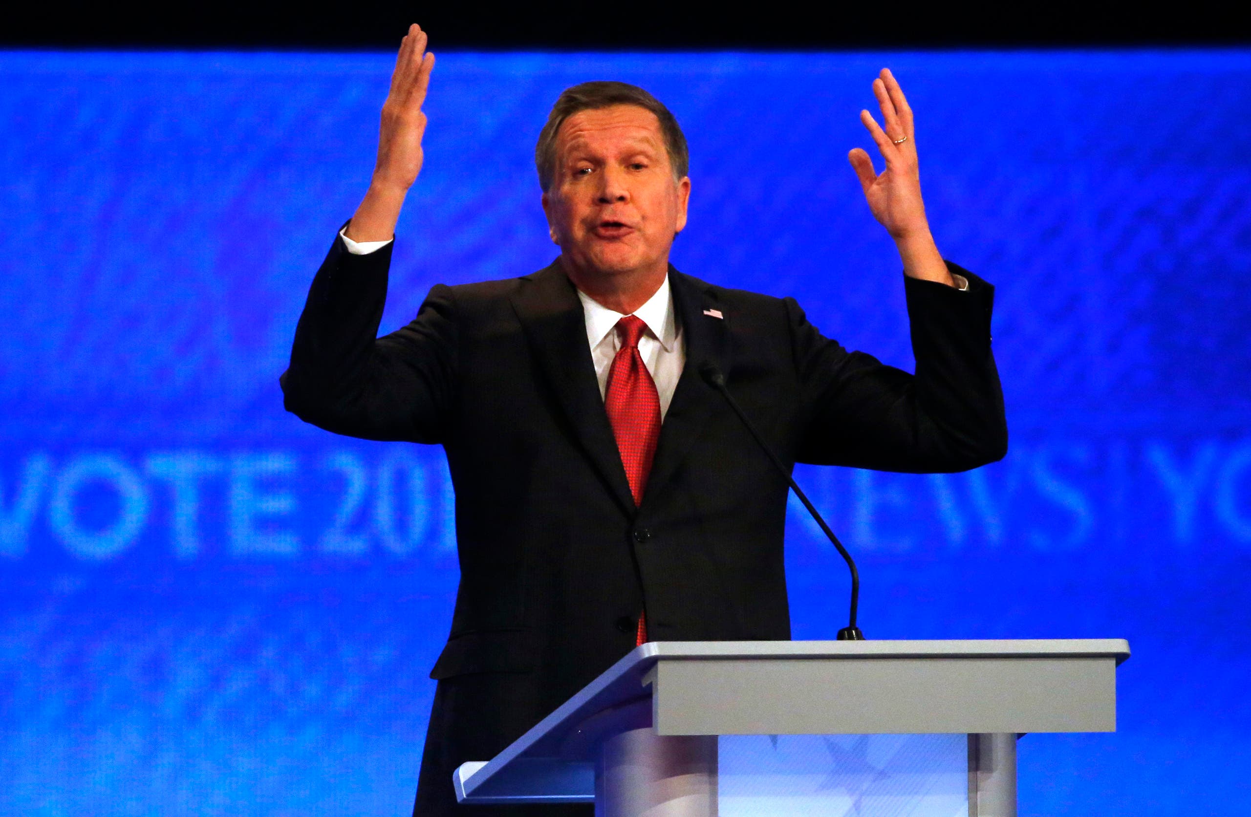 Republican U.S. presidential candidate Governor John Kasich speaks during the Republican U.S. presidential candidates debate sponsored by ABC News at Saint Anselm College in Manchester, New Hampshire February 6, 2016