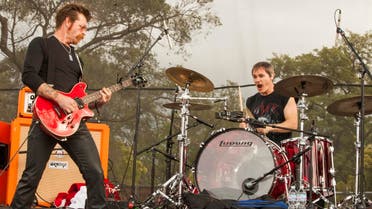 Jesse Hughes and Jeff Friedl with Eagles of Death Metal seen at Riot Fest & Carnival in Douglas Park on Friday, Sept. 11, 2015 in Chicago. AP