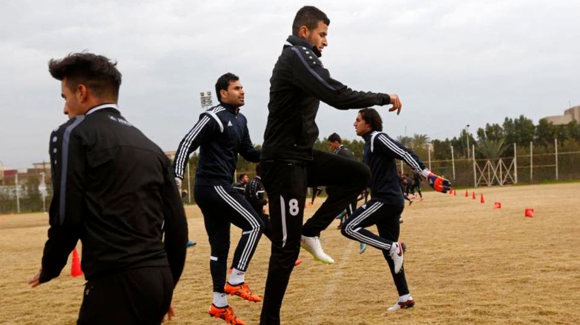 In this Saturday, Feb. 6, 2016 photo, Soccer player Ayman Hussein, center, trains with his team in Baghdad, Iraq. Islamic State militants drove Hussein from his home. Eighteen months later, he sent Iraq’s soccer team to the Olympics. Hussein kicked the game-winning goal against Qatar last month in a qualifying match, uniting Iraqis in a rare moment of triumph and becoming a national celebrity. But his journey to Brazil has been marked by the same violence and displacement that have shattered the lives of so many of his fans. (AP)