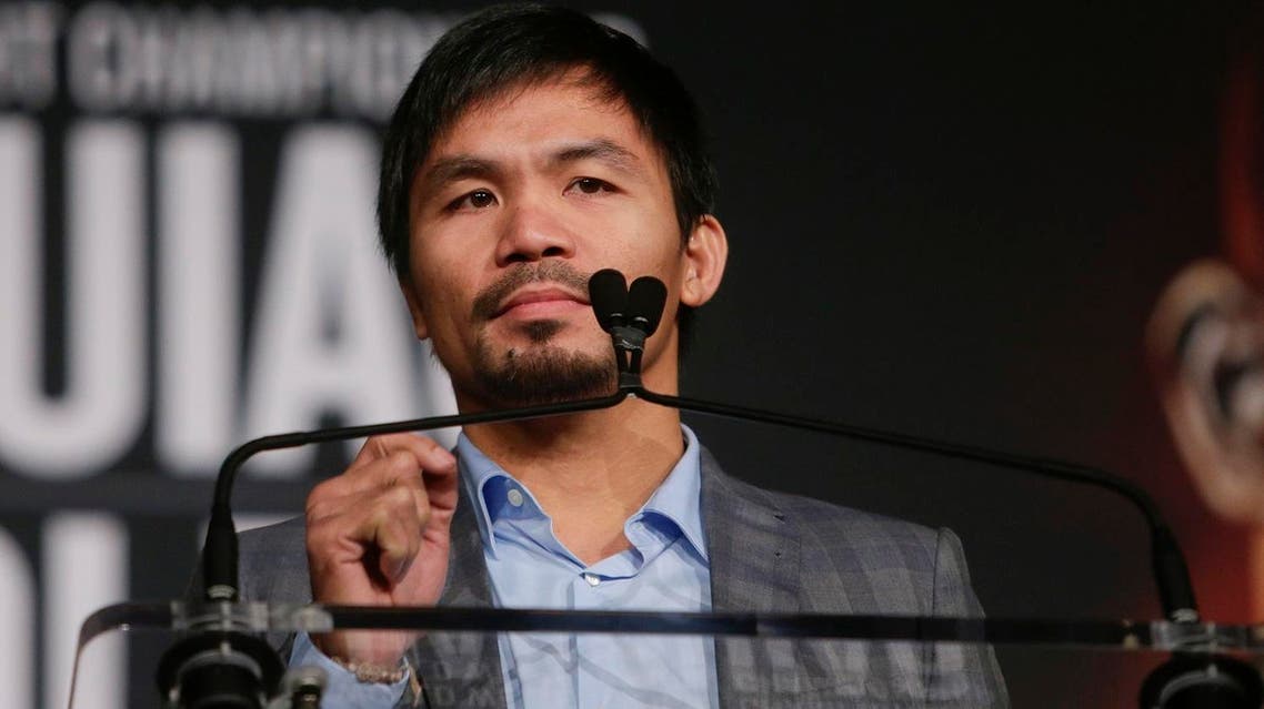 Manny Pacquiao speaks during a news conference to promote an upcoming boxing match against Timothy Bradley Thursday, Jan. 21, 2016, in New York. (AP)