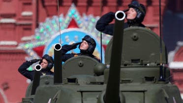 Russian army soldiers drive their T-34 tanks along the Red Square during a general rehearsal for the Victory Day military parade. (File photo: AP)