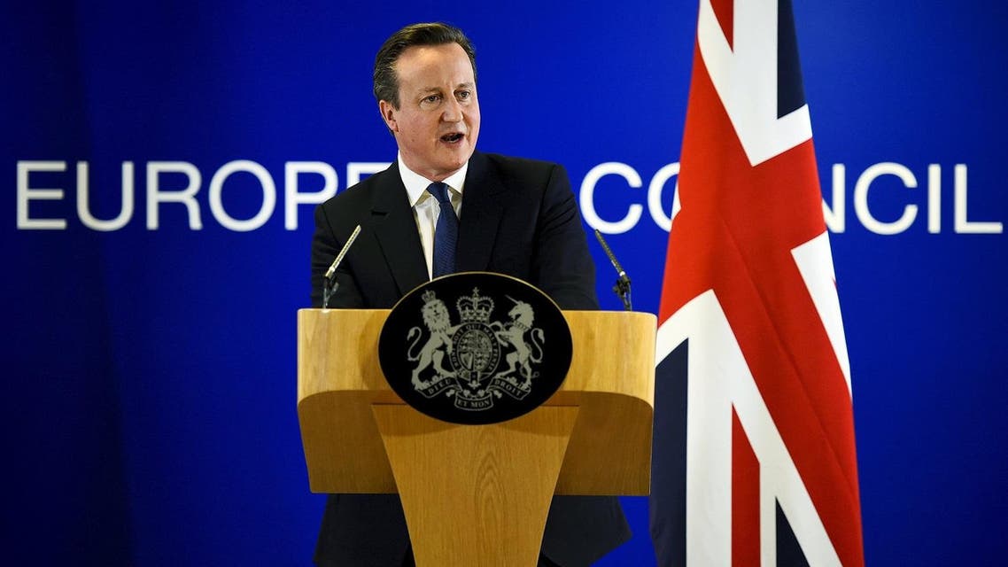British Prime Minister David Cameron addresses the media after a European Union leaders summit in Brussels, Belgium, February 19, 2016. REUTERS
