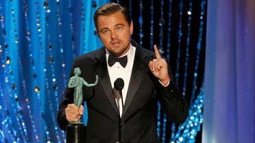 Leonardo Dicaprio accepts the award for Outstanding Performance by a Male Actor in a Leading Role for his role in "The Revenant" at the 22nd Screen Actors Guild Awards in Los Angeles. (Reuters)
