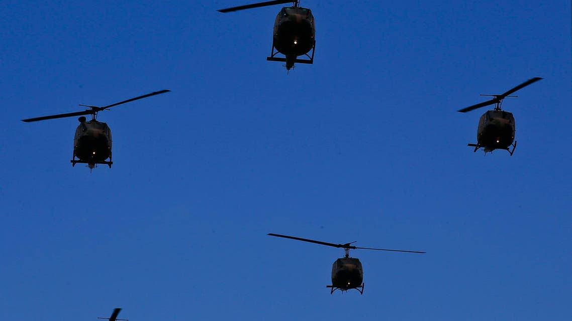 Turkish forces helicopters fly past over a parade for the anniversary celebrations of the Turkish Republic in Istanbul, Thursday, Oct. 29, 2015. (AP)