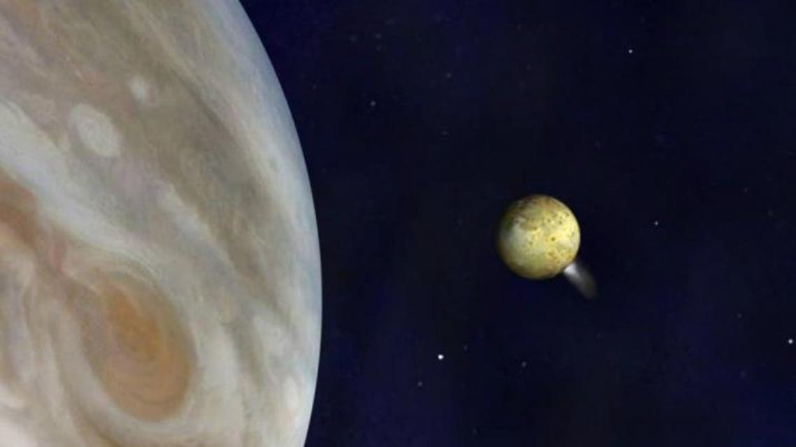A NASA artist’s concept illustration obtained on March 6, 2013 showing Jupiter (pictured right) and its moons Io (pictured centre) and Europa. (NASA/ AFP)