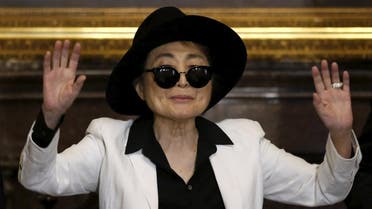 Artist Yoko Ono gestures before she was honored as 'Illustrious Visitor' by Mexico City's mayor Miguel Angel Mancera at Mexico City's town hall in Mexico City, February 3, 2016. REUTERS