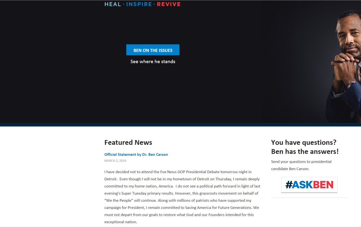 (Screengrab of www.bencarson.com)